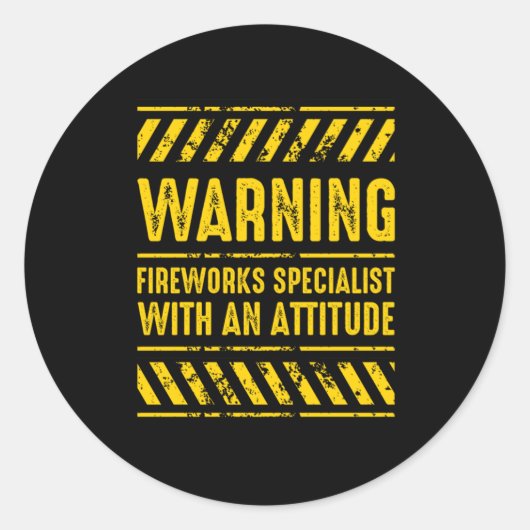 Warning Fireworks Specialist Pyro Pyrotechnic Gift ラウンドシール (正面)