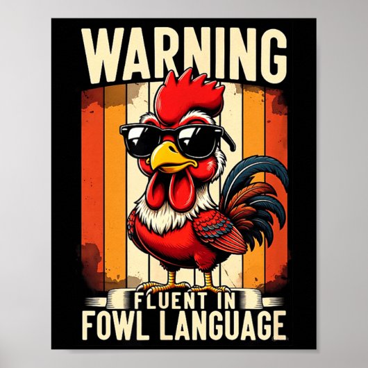 Warning Fluent In Fowl Language Chicken Rooster Fu ポスター (正面)