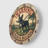 Warning French Bulldog  ラージ壁時計 (傾斜)