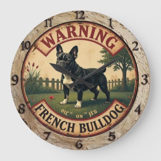 Warning French Bulldog  ラージ壁時計 (正面)