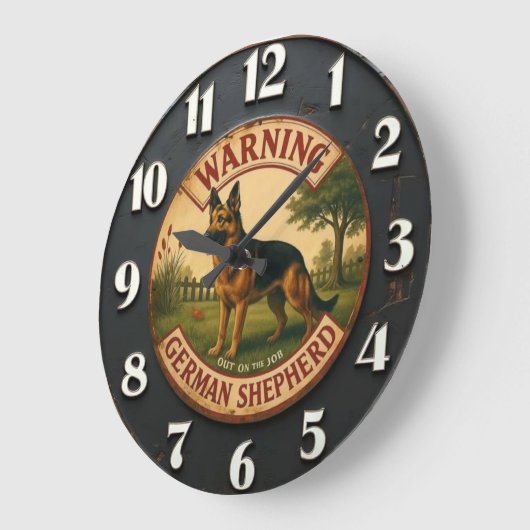Warning German Shepherd ラージ壁時計 (傾斜)