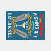 Warning Ing Off The Bartender Funny Sarcastic Bart フリースブランケット (正面(横))