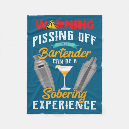Warning Ing Off The Bartender Funny Sarcastic Bart フリースブランケット (正面)