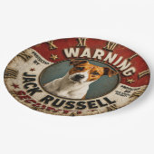 Warning Protected by Jack Russell Security Funny ペーパープレート (アングル)