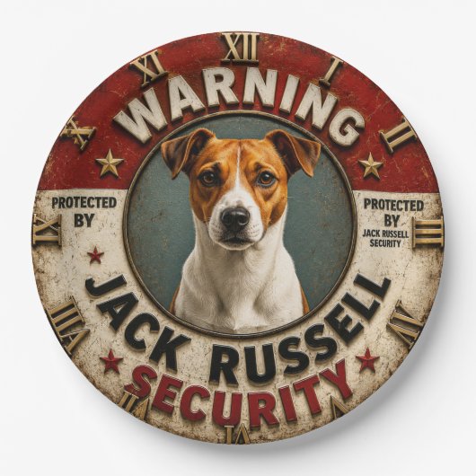 Warning Protected by Jack Russell Security Funny ペーパープレート (正面)