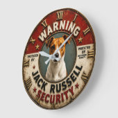 Warning Protected by Jack Russell Security Funny ラージ壁時計 (傾斜)