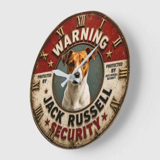 Warning Protected by Jack Russell Security Funny ラージ壁時計 (傾斜)