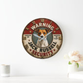 Warning Protected by Jack Russell Security Funny ラージ壁時計 (ホーム)