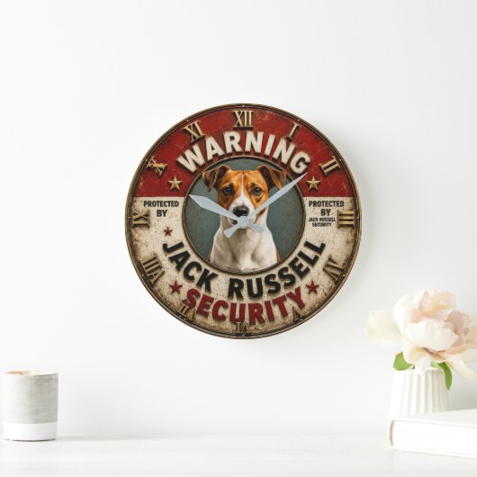 Warning Protected by Jack Russell Security Funny  ラージ壁時計 (ホーム)