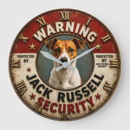 Warning Protected by Jack Russell Security Funny ラージ壁時計