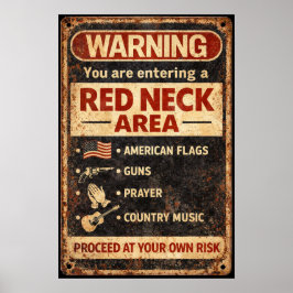 Warning Redneck Area Vintage Retro Garage Sign ポスター