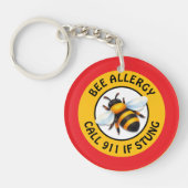 Warning Severe BEE Allergy Alert Button キーホルダー (正面)
