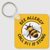 Warning Severe BEE Allergy Alert Button キーホルダー (正面)