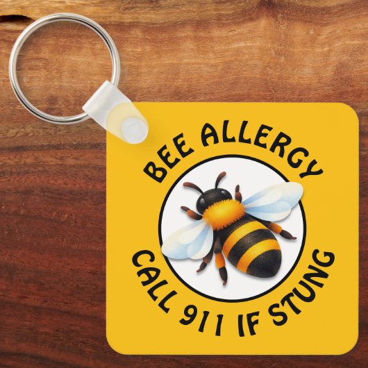 Warning Severe BEE Allergy Alert Button キーホルダー (正面)
