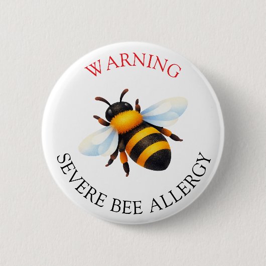 Warning Severe BEE Allergy Alert Button 缶バッジ (正面)
