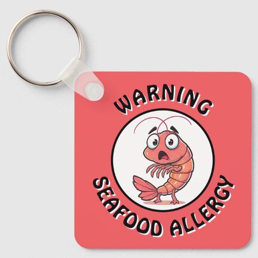 Warning Severe Seafood Allergy Alert Button キーホルダー (正面)