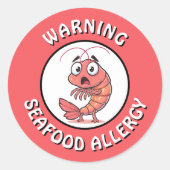 Warning Severe Seafood Allergy Alert Button ラウンドシール (正面)