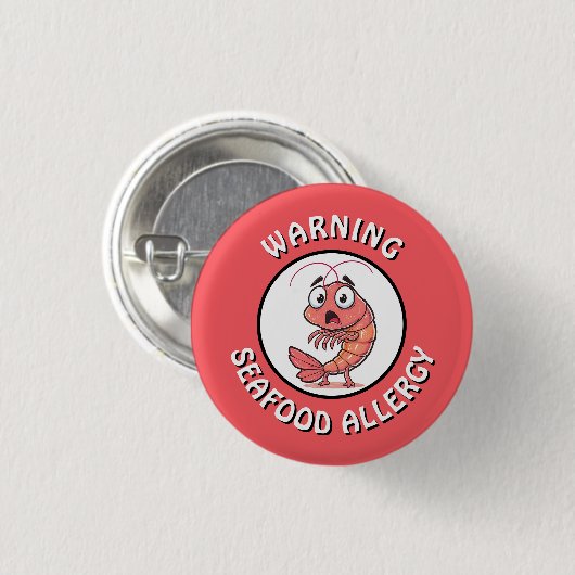 Warning Severe Seafood Allergy Alert Button 缶バッジ (正面&裏面)