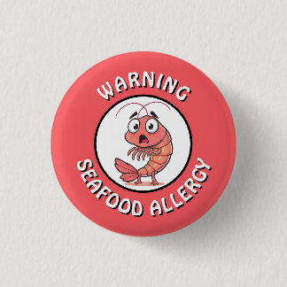 Warning Severe Seafood Allergy Alert Button 缶バッジ
