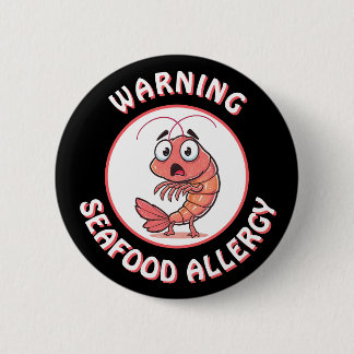 Warning Severe Seafood Allergy Alert Button 缶バッジ