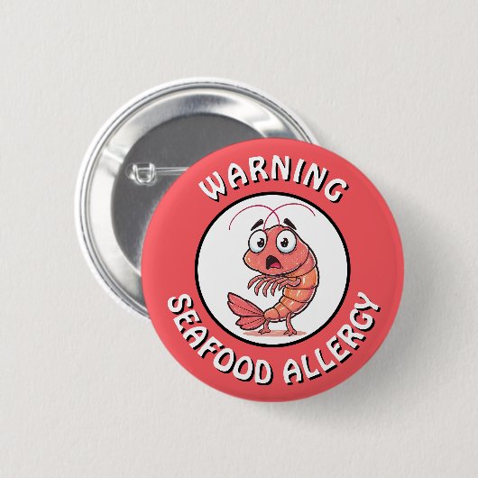 Warning Severe Seafood Allergy Alert Button 缶バッジ (正面&裏面)