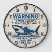 Warning! Sharks Have Been Spotted in This Pool ラージ壁時計 (正面)