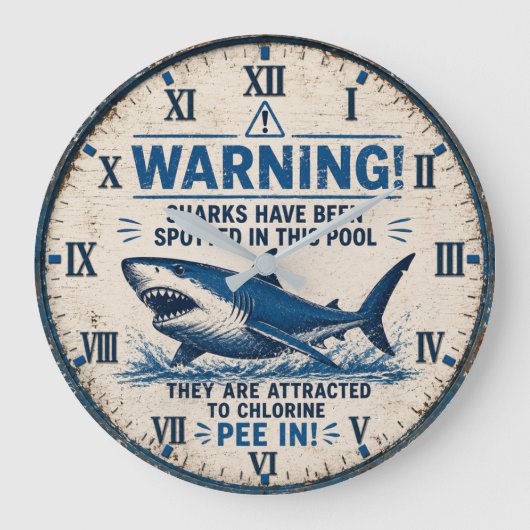Warning! Sharks Have Been Spotted in This Pool ラージ壁時計 (正面)