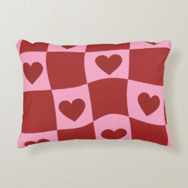 Warped Crimson Pink Checkerboard Pillow アクセントクッション