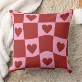 Warped Crimson Pink Checkerboard Pillow クッション (ブランケット)