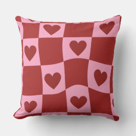 Warped Crimson Pink Checkerboard Pillow クッション