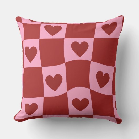 Warped Crimson Pink Checkerboard Pillow クッション (正面)