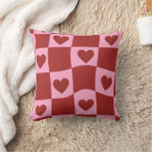 Warped Crimson Pink Checkerboard Pillow クッション (ブランケット)