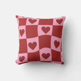 Warped Crimson Pink Checkerboard Pillow クッション