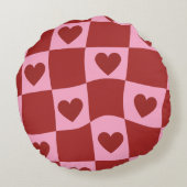 Warped Crimson Pink Checkerboard Pillow ラウンドクッション (裏面)