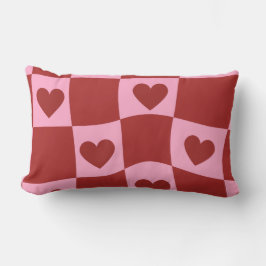 Warped Crimson Pink Checkerboard Pillow ランバークッション