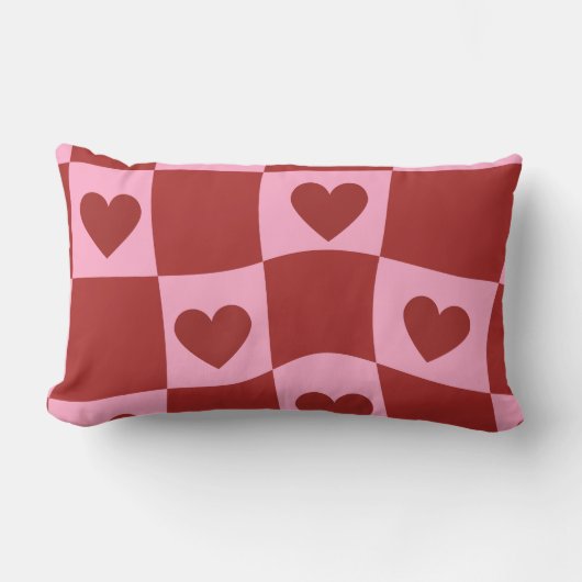 Warped Crimson Pink Checkerboard Pillow ランバークッション (正面)