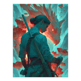 Warrior and Dragon Fantasy Art フォトプリント