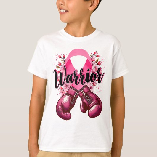 Warrior Boxing Gloves Pink Ribbon Breast Cancer Aw Tシャツ (正面)
