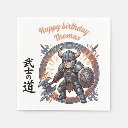 Warrior Fighter RPG Knight Anime Chibi Birthday スタンダードカクテルナプキン (正面)