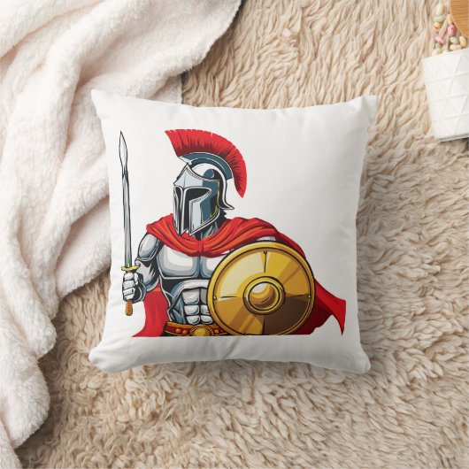 warrior holding sword and shield ready for battle クッション (ブランケット)