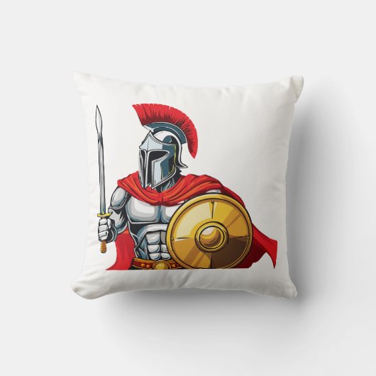 warrior holding sword and shield ready for battle クッション (正面)