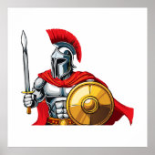 warrior holding sword and shield ready for battle ポスター (正面)