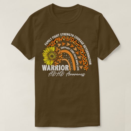 Warrior Rainbow Orange Ribbon ADHD Awareness Tシャツ (デザイン正面)
