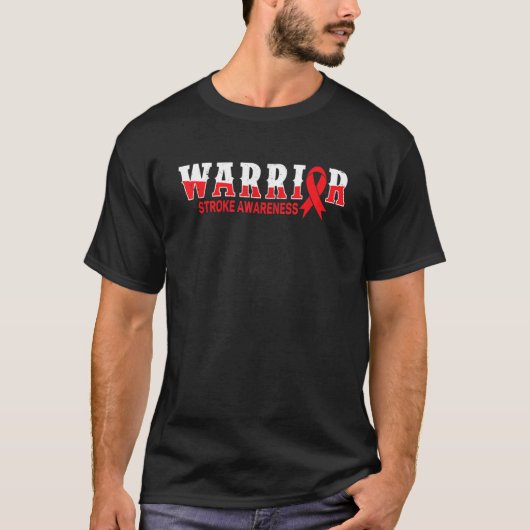 Warrior Stroke Awareness Survivor Retro Brain Red  Tシャツ (正面)