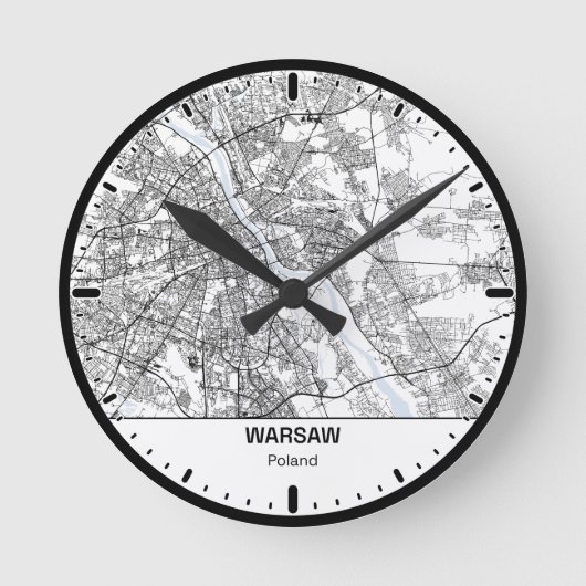 Warsaw Clock City Line Art ラウンド壁時計 (正面)