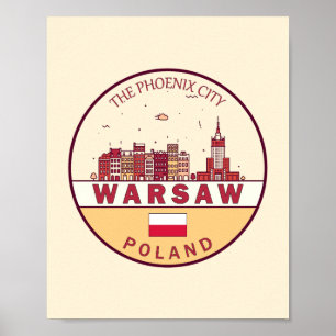 Warsaw Poland City Skyline Emblem ポスター