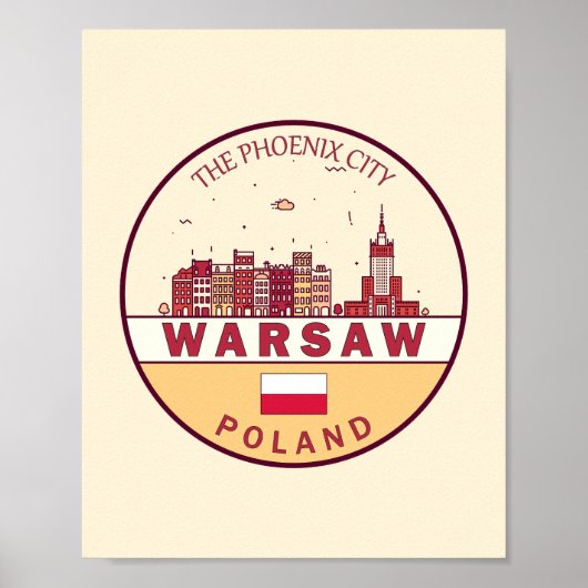 Warsaw Poland City Skyline Emblem ポスター (正面)