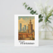 Warsaw Poland Skyline Vintage Illustration ポストカード (スタンド正面)