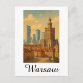 Warsaw Poland Skyline Vintage Illustration ポストカード (正面)