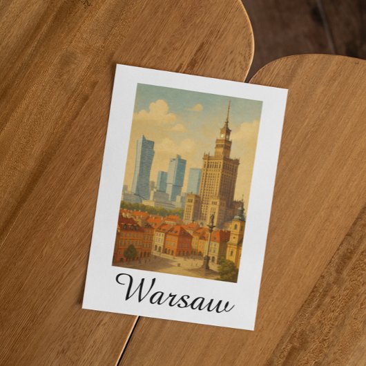 Warsaw Poland Skyline Vintage Illustration ポストカード